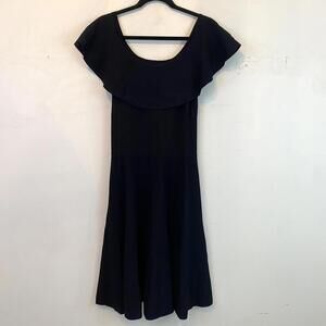 ELIZA J black ruffle neck knee length dress